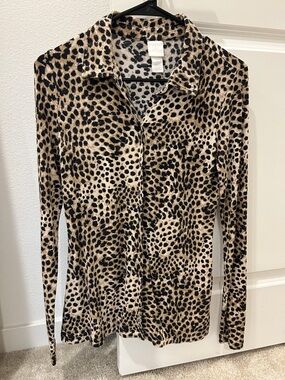 H&M Leopard Print Long Sleeve Button-Up Blouse in Beige and Black